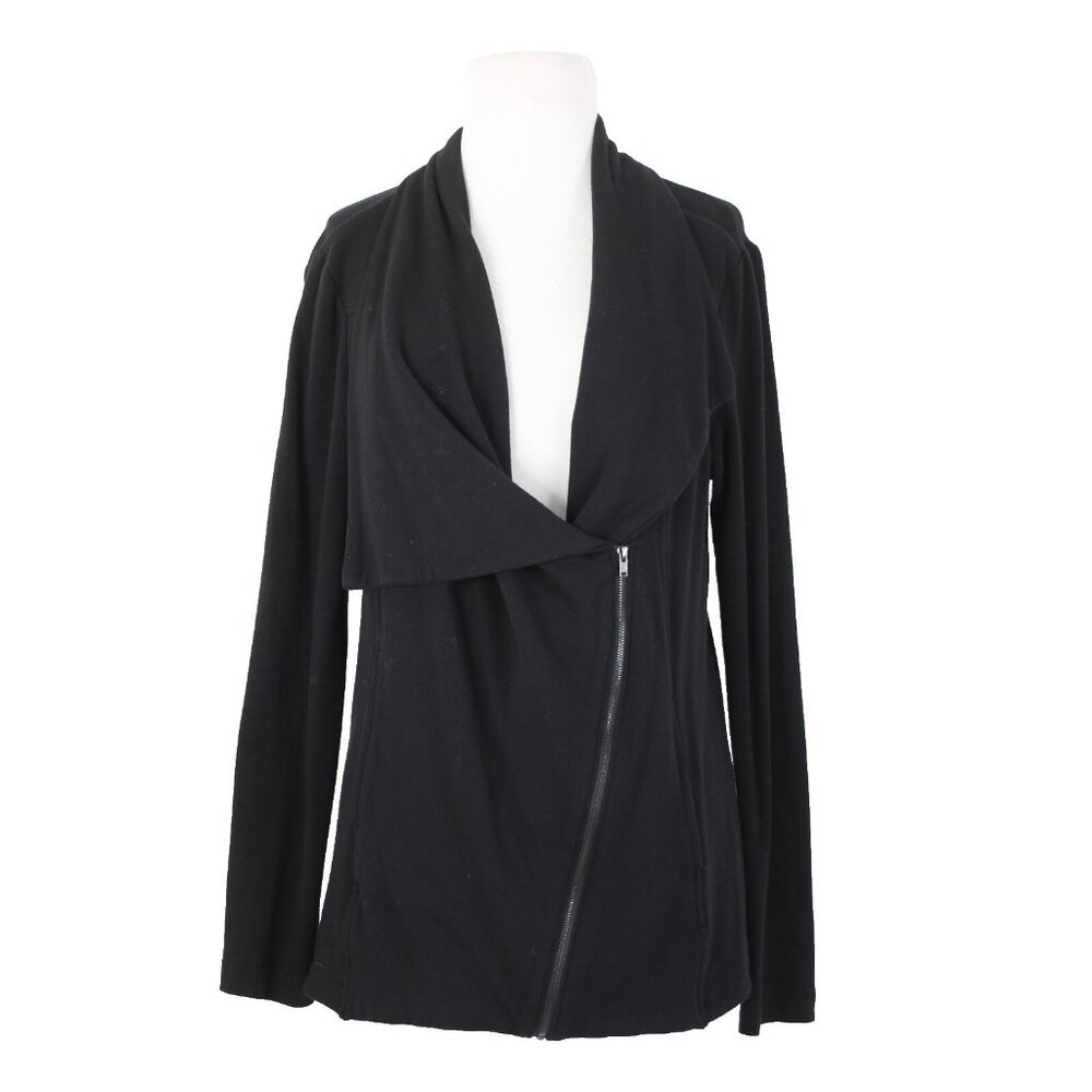 H By Bordeaux Sz  S? Black Zipper Pockets Draped Collar Polyester Casual Jacket